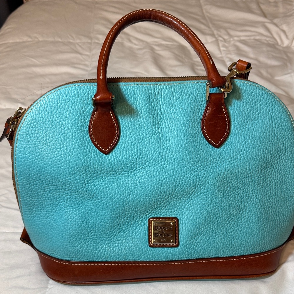 Dooney & Bourke Turquoise Pebbled Leather Zip Satchel Hand/ Shoulder Bag